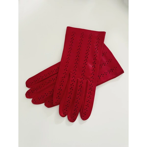 Meggypiros bőrkesztyű